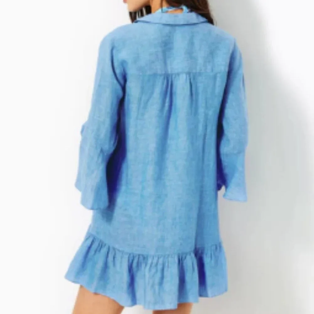 Lilly Pulitzer Women's Linley Collared Coverup in Beckon Blue x Sea Salt Size M - Picture 10 of 10